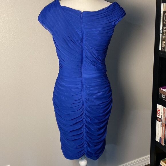 Tadashi Shoji Mesh Ruched Sheath Cocktail Dress Sz M - Picture 2 of 5